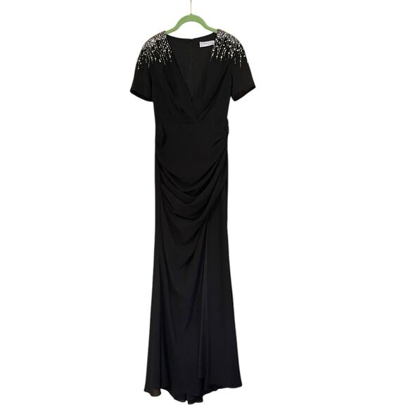 Mac Duggal Black Sequined Embellished Shoulder Evening Gown Style 55704 Sz 2 NWT - Picture 4 of 12